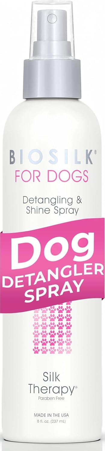 BioSilk for Dogs Silk Therapy Detangling and Shine Protecting Spray, pH Balanced Leave-In Mist with Silk and Vitamins for Dem
