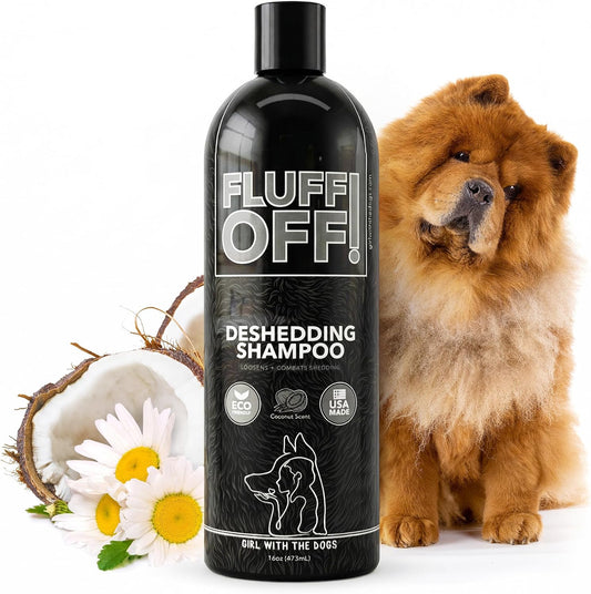 Fluff Off! by Girl With The Dogs, Natural Deshedding Dog & Cat Shampoo, 16 Oz, Made in USA, 8 Wks+
