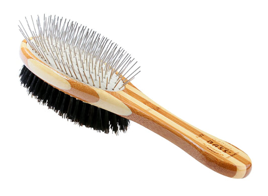 Bass Brushes oval dual-sided pet brush on a white background