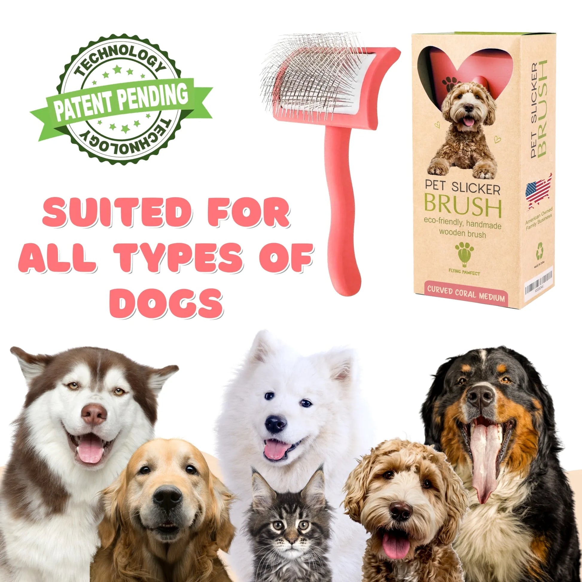 Flying Pawfect Flat Coral Medium Pet Slicker Brush supplier image 2