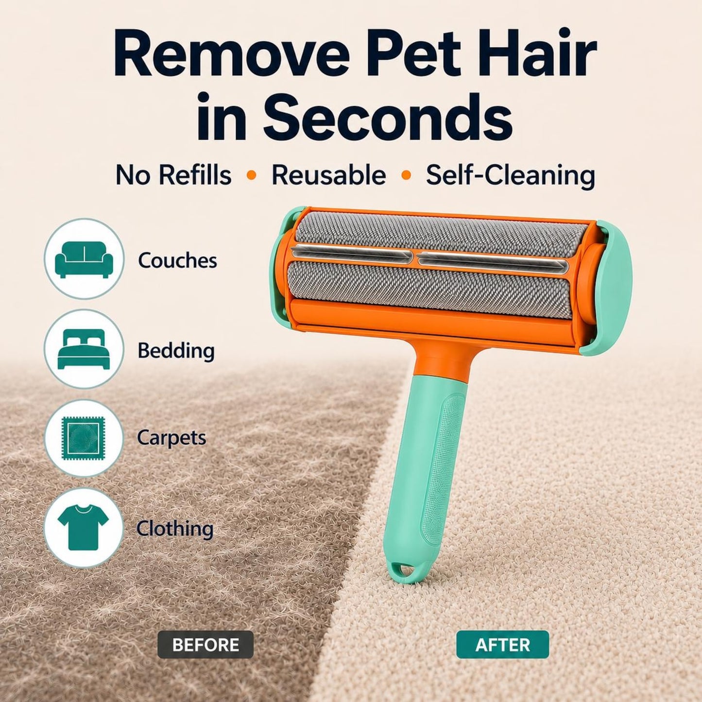 Reusable Pet Hair Remover Roller, Furniture Carpet Lint Clothes Car Tool