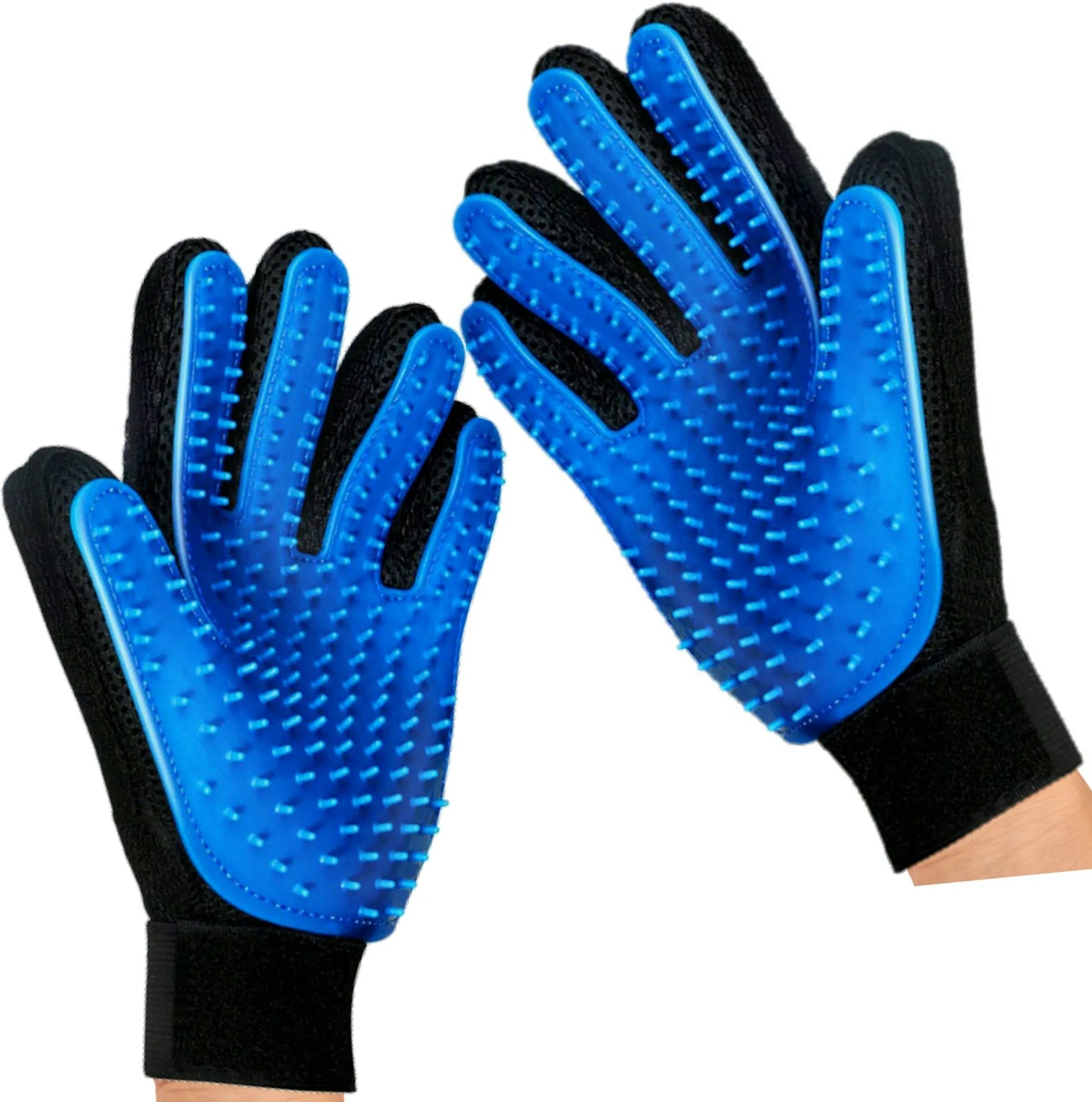 Two Mr. Peanut's silicone-pin grooming gloves on a white background