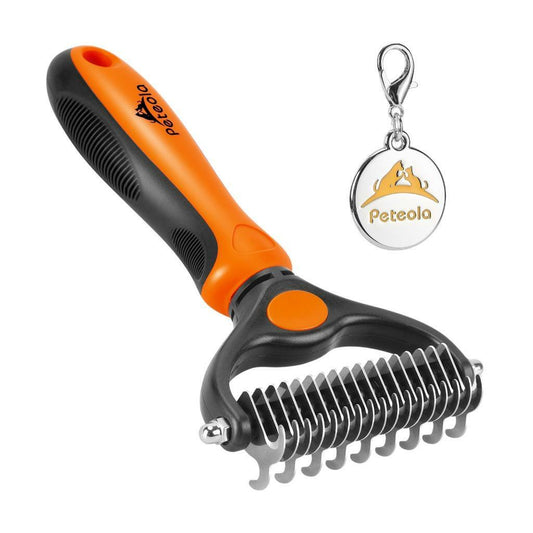2sides Dog Cat Comb Pet Grooming Massage Deshedding Cleaning Brush Tool - Orange