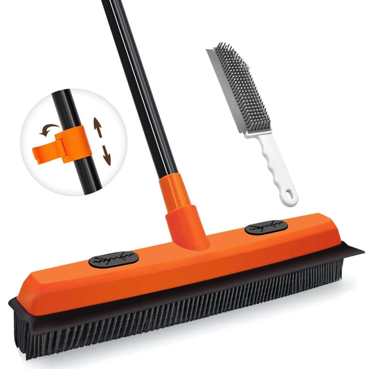 JEHONN Rubber Broom Carpet Rake for Pet Hair Removal