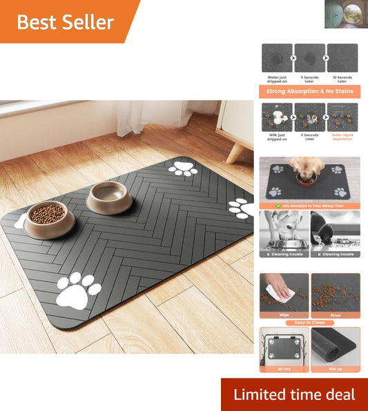 Absorbent Pet Feeding Mat, 17 x 27 Inches, Dark Gray