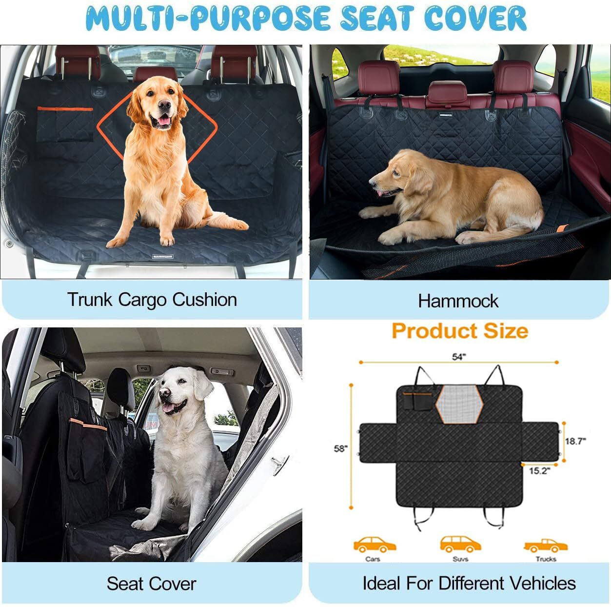 Dog Car Seat Cover Back Seat Waterproof Scratch proof with Mesh Window