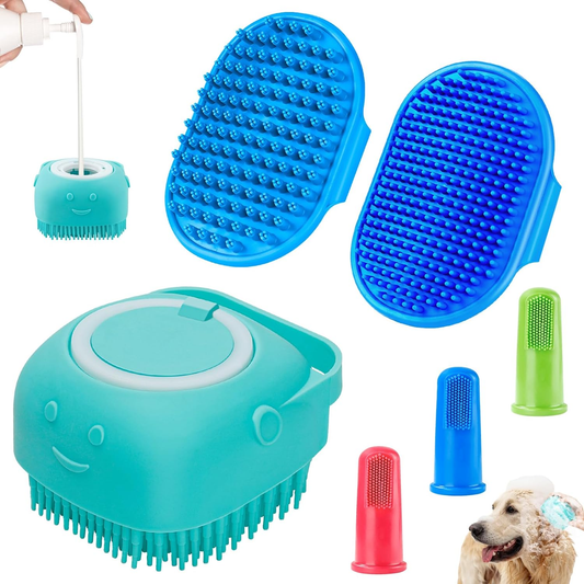 3-Piece Silicone Dog Bath Brush Set, Blue