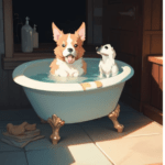 dogs taking bath