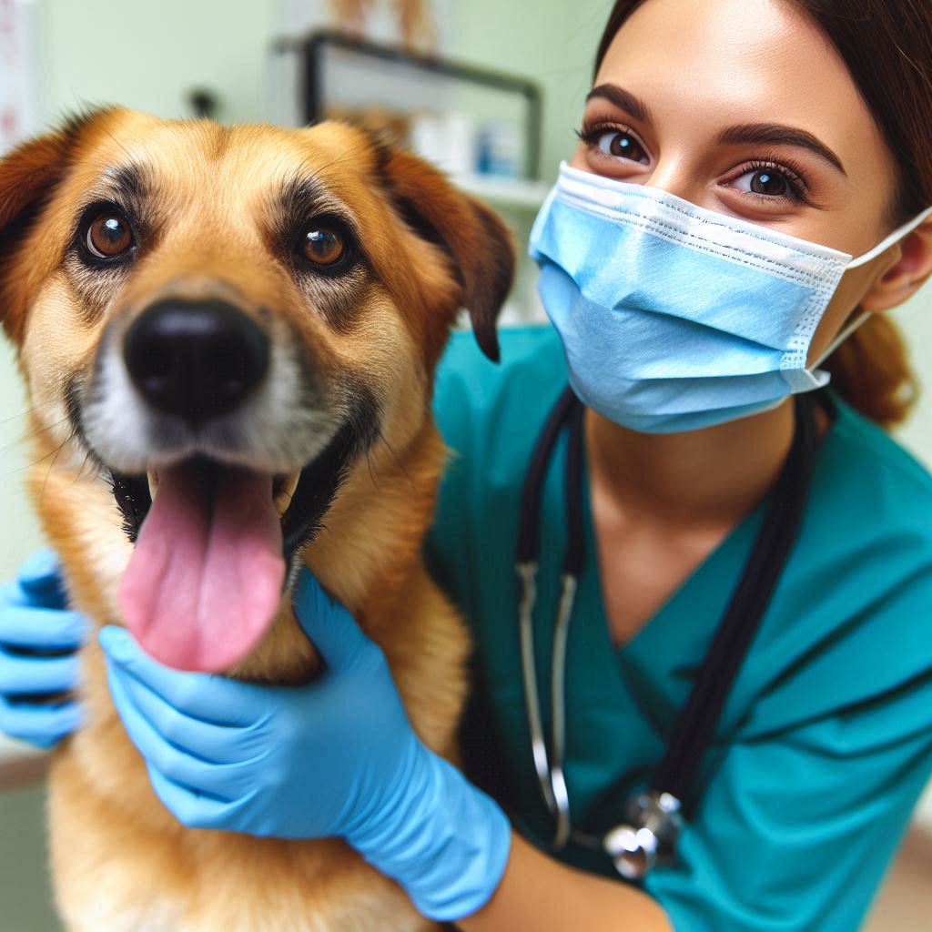 a happy dog at the friendly vet