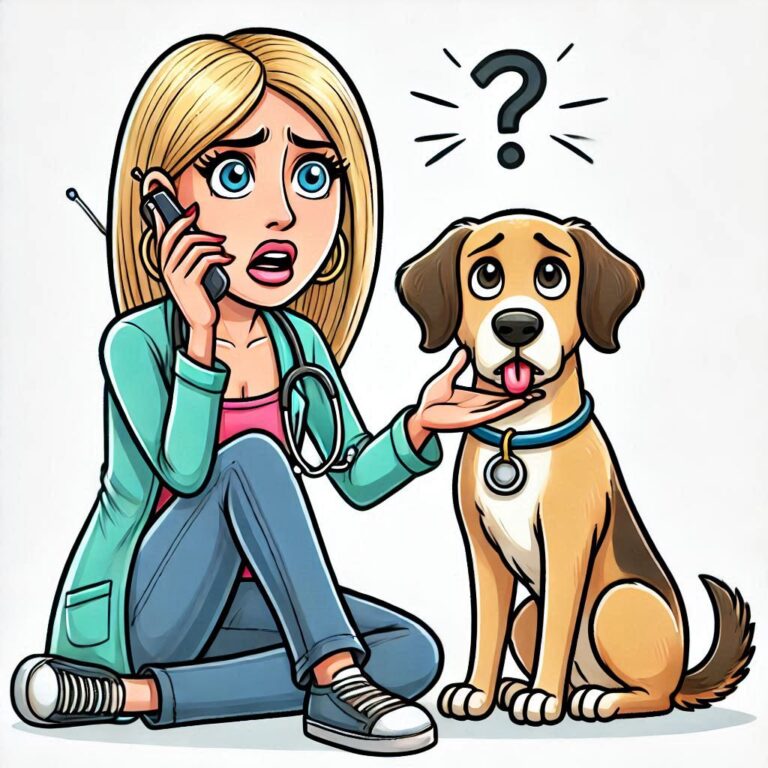 cartoon of a concerned woman and her dog