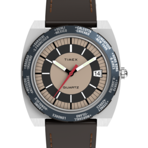 Q Timex® 1972 World Time 39mm Leather Strap Watch