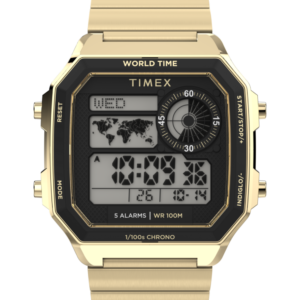 World Time Digital 40mm Stainless Steel Bracelet Watch